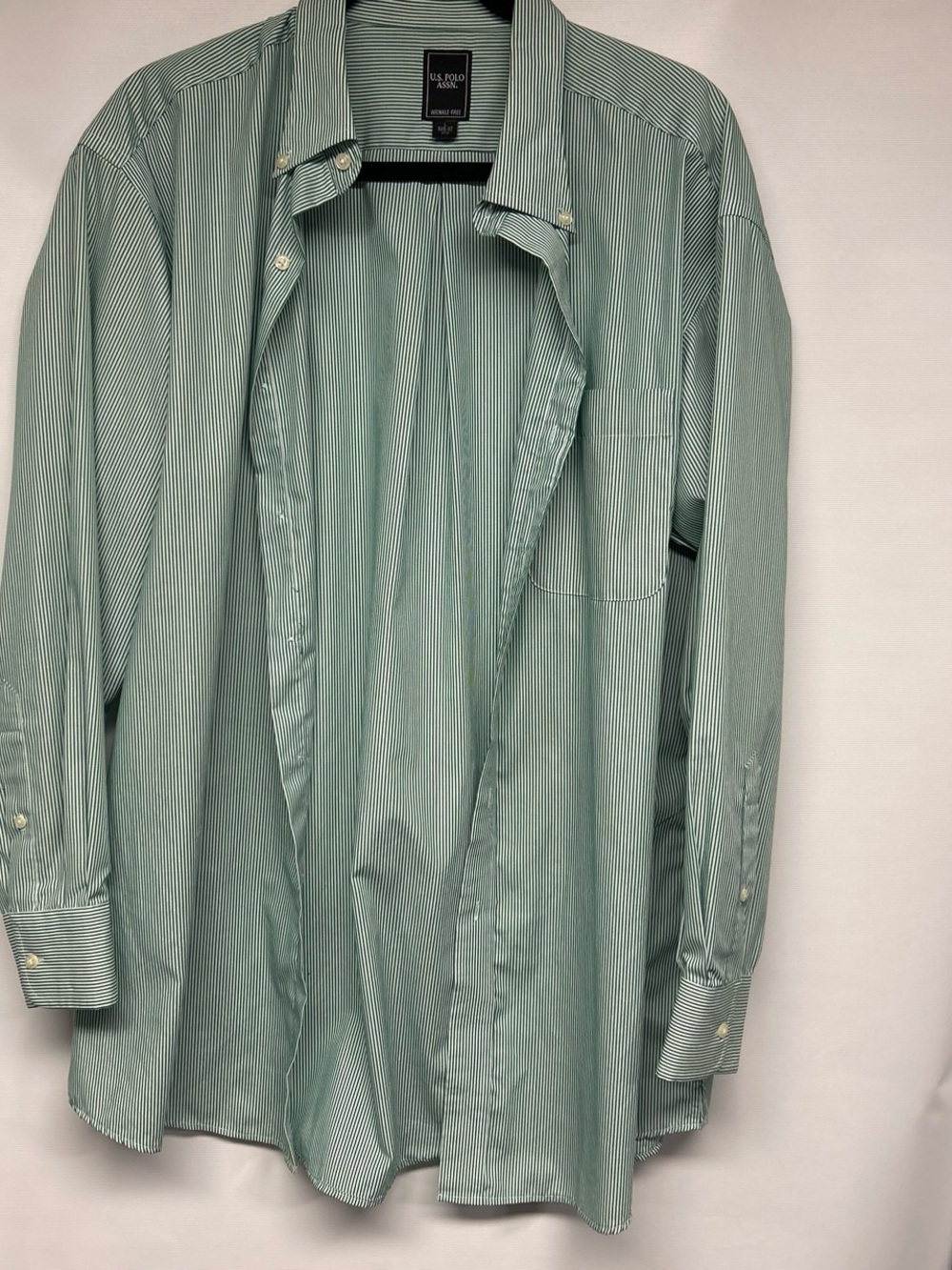 U.S. Polo Assn. Green and White Narrow-Strip Button Shirt